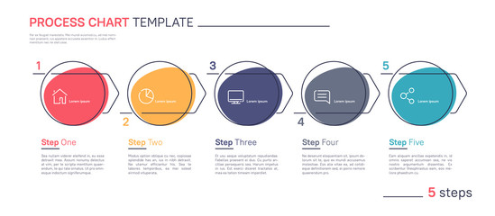 Clean and simple flat style linear vector infographic process chart template. Five steps