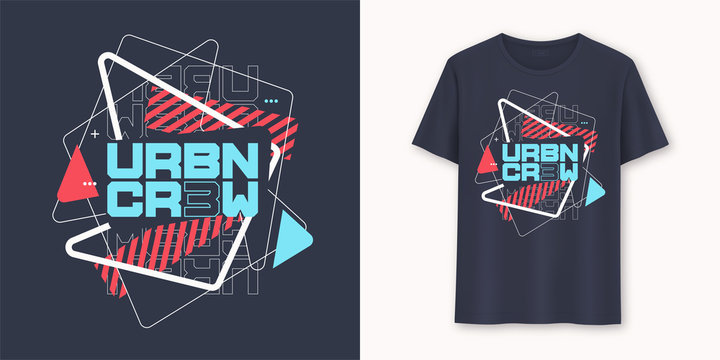 Urban Crew Abstract Geometric Graphic T-shirt Vector Design, Typography