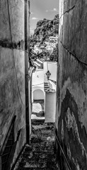 Picturesque alley in world famous Positano in black and white