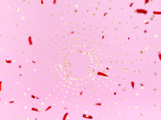 Gold and red confetti isolated background, golden glitter burst, New Year Christmas party background. 3d rendering