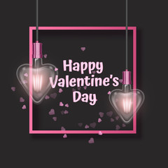 Valentine's day greeting card decorated with heart shaped light bulbs, greeting card, realistic vector
