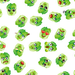 Obraz premium Cute seamless pattern with cartoon emoji Chinese cabbage