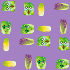 Cute seamless pattern with cartoon emoji Chinese cabbage
