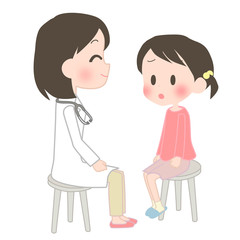 医師と話す女の子