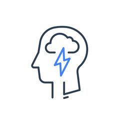 Human head profile and cloud lightning, cognitive psychology or psychotherapy concept, mental health