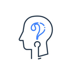 Human head profile and question mark, cognitive psychology or psychiatry, self questioning