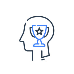 Human head profile and cup, motivation concept, leadership training course, employee of the month