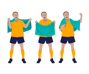 Obraz premium Set of Fan or Sport Player holding the flag, vector illustration.