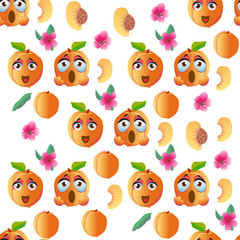 Cute seamless pattern with cartoon emoji peaches