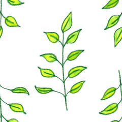 green leaves branches seamless pattern