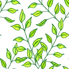green leaves branches seamless pattern