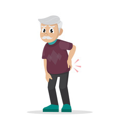 Cartoon character Poses, Rheumatism. Backache. Grandfather is holding his back.