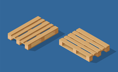 Wooden pallets with shadow on blue background. Vector illustration. Iisometric view