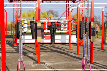 Outdoor fitness equipment. Healthy lifestyle. Doing sports outdoors.