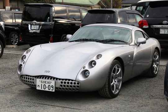 KYOTO, JAPAN - NOVEMBER 26, 2016: TVR Tuscan rare sports car parked in Kyoto, Japan. TVR is a cult British sports car manufacturer.