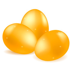 Vector image of several golden easter eggs. Work with reflections, shadows and image volume. Element for your design.