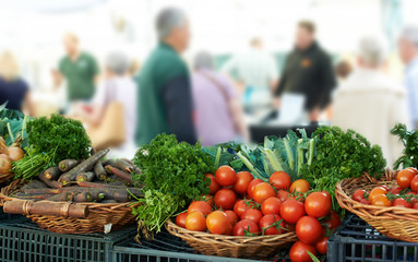 Vegetables on display in farmers market, UK