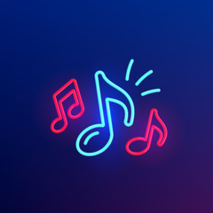 Music notes neon icon. Musical key signs. Vector illustration.