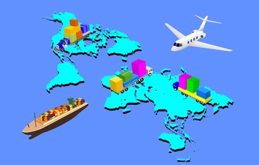 Obraz na płótnie Canvas Global logistics network 3d isometric illustration air cargo rail transportation shipping world delivery cargo