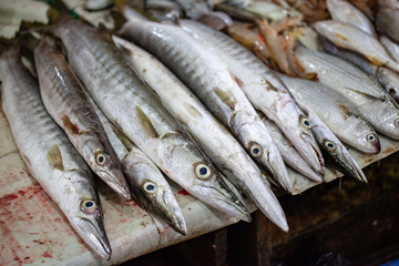 seafood in the Vietnam market, squid, fish, shrimps