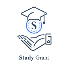 Human hand and graduation cap, study grant, scholarship concept, financial help