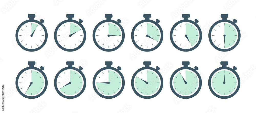 Poster a set of stopwatch with different time. countdown in seconds. vector icons.
