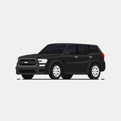 Car suv vector illustrayion in flat style. Isolated auto side view. Black luxury automobile.