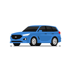 Car suv vector illustrayion in flat style. Auto side view. Blue automobile isolated.