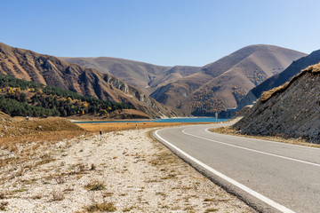 Beautiful view of high mountain Kezenoyam Lake in Chechen Republic, Russian Federation