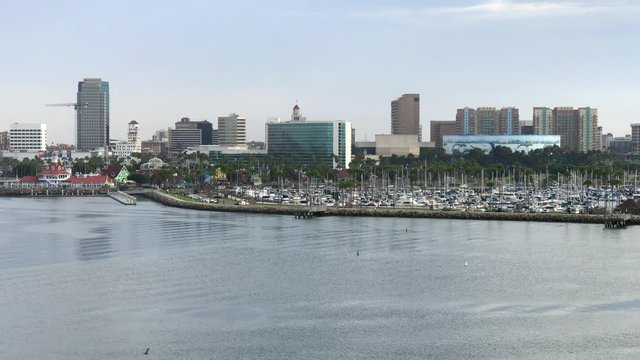 Long Beach skyline aerial view at sunrise, California.