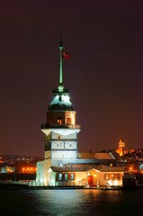 Obraz premium Maiden's Tower at night. Maiden's Tower and Far Galata Tower.