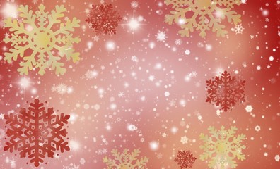 Red abstract background winter with snowflakes and starts light  blurred for Christmas new year.