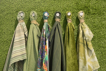 fabric samples green colors and different pattern