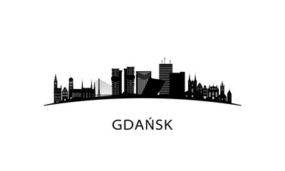 Gdansk city skyline. Black cityscape isolated on white background. Vector banner.