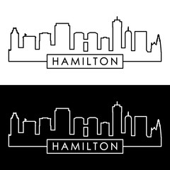 Hamilton skyline. Linear style. Editable vector file.