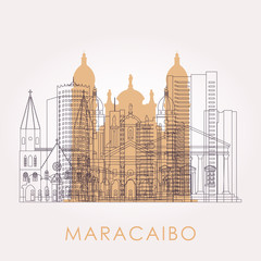 Outline Maracaibo skyline with landmarks. Vector illustration. Business travel and tourism concept with historic buildings. Image for presentation, banner, placard and web site.