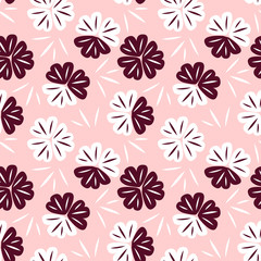 Fototapeta premium Seamless pattern with abstract flowers and leaves. Bright floral background.