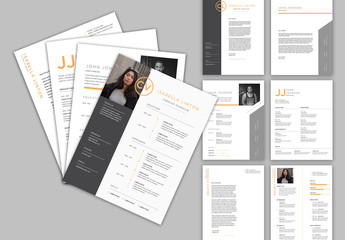 Gray and Orange Resume Layout Set