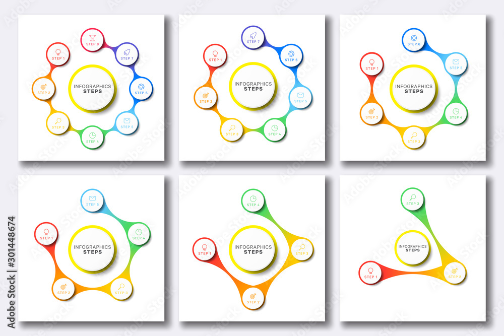 Fototapete set of simple infographic templates with marketing icons on white background. modern business chart 