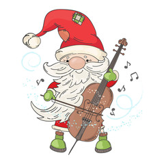 CELLO SANTA Merry Christmas and New Year Musician Holiday Vector Illustration Set for Print Fabric and Decoration © FARAWAYKINGDOM