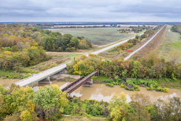 highway bridge and trestle of abandoned railway