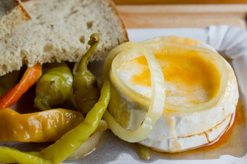 Pickled Camembert Cheese with Peppers and Bread - 301448820