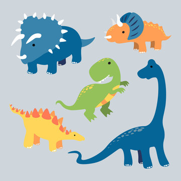 cute colored cartoon dinosaurs collection