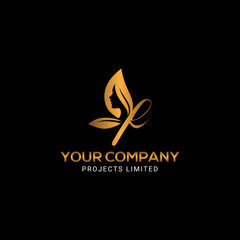 Woman face golden butterfly logo design