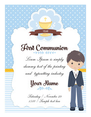 My first communion boy. Invitation design for a boy communion