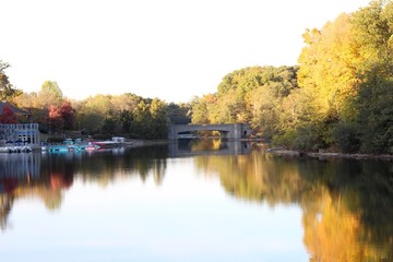 The lake in the park on a cool autumn evening.