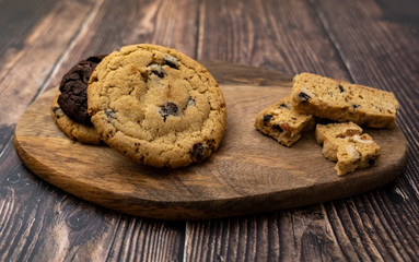 Cookies on wooden background. Freshly baked and delicious cookies.