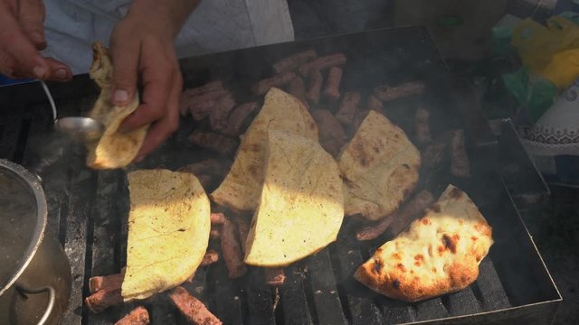  Roasting meat Cevap on barbecue Celebration Cattle Fair - (4K)