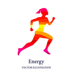 Fototapeta na wymiar Running woman consisted of red ribbons, energy concept. Vector.