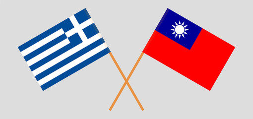 Crossed flags of Taiwan and Greece